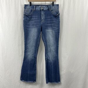 Kancan Raw Hem Flare High Rise Back Seam Denim Jeans Womens Size 14 Western